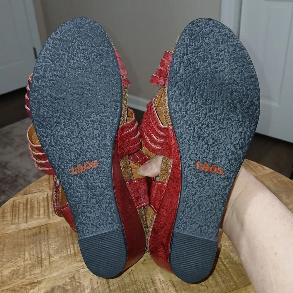 Taos Red Leather Woven Wedge Sandals Huarache Strappy Comfort Shoes EU 39 US 8 - Picture 9 of 16